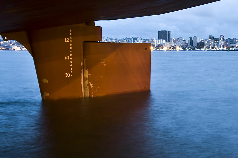 Rudder of a large vessel.